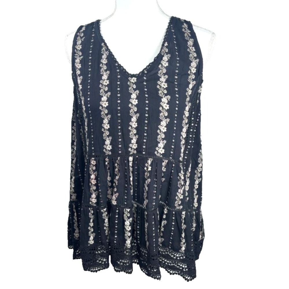 Vtg Nostalgia Floral Tunic Top Sheer Black Lace Trim Dark Boho Whimsigoth Grunge